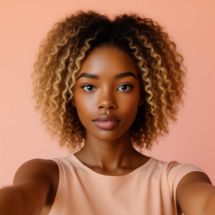 Golden balayage hairstyle try on preview on natural curls