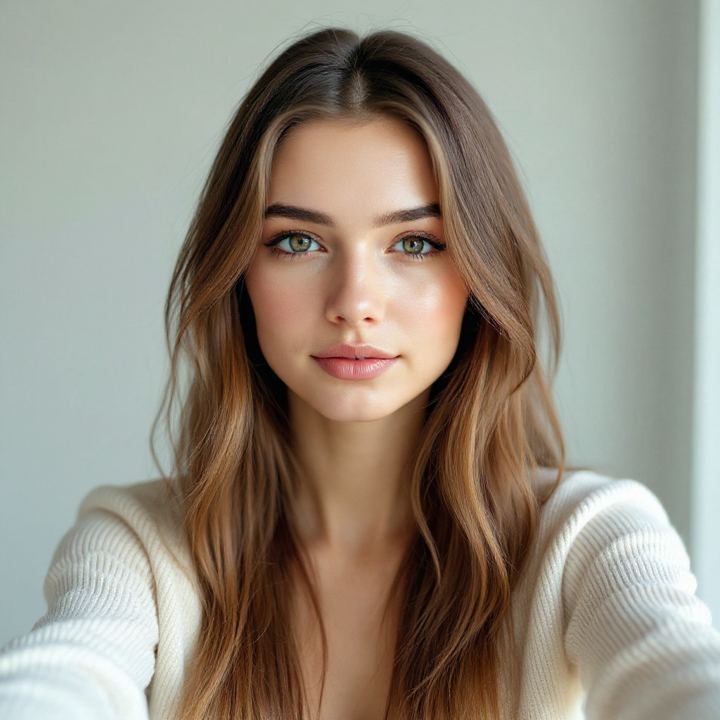 AI hairstyle try on result: blonde balayage on her natural curls — same face, new hair