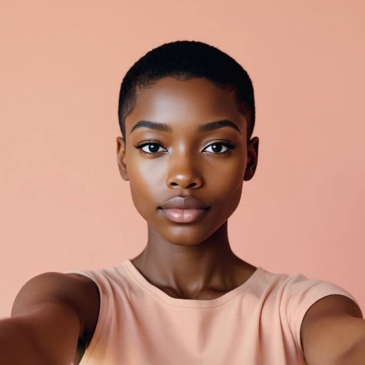 AI buzz cut try-on preview: same face, clipped hair