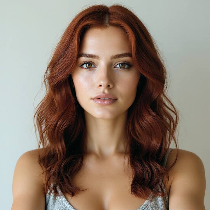 Copper red hair color try on preview on a real face