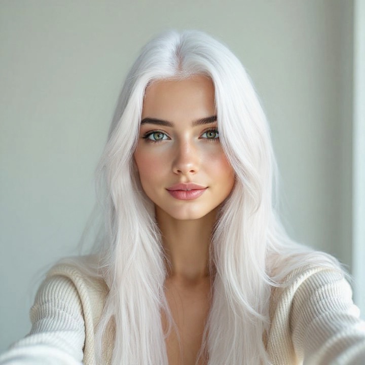 AI hair-colour try-on: the same woman with platinum blonde hair