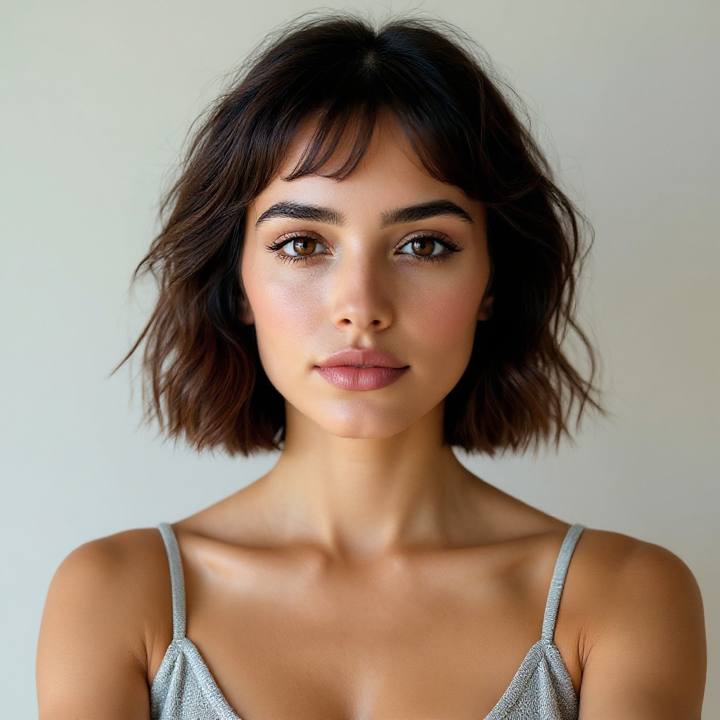 AI short hair try-on preview: same face with a bixie